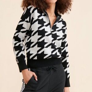Black and White Houndstooth Sweater Anthropologie half-zip